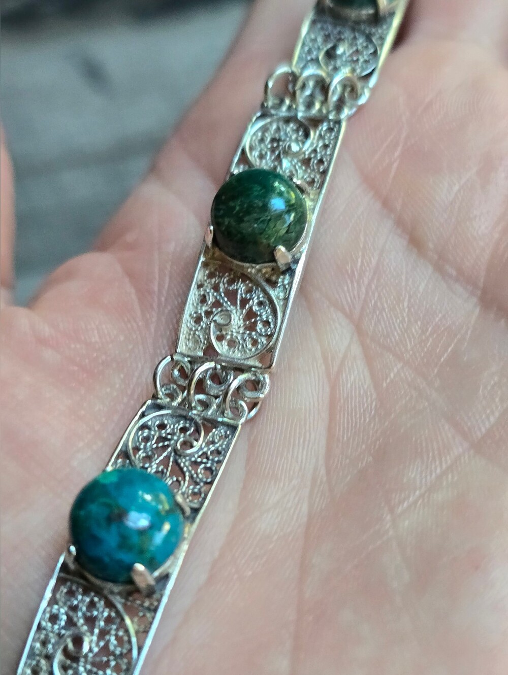 Silver 925 Filigree Bracelet with Teal Stone - Women's Jewelry - Picture 7 of 12